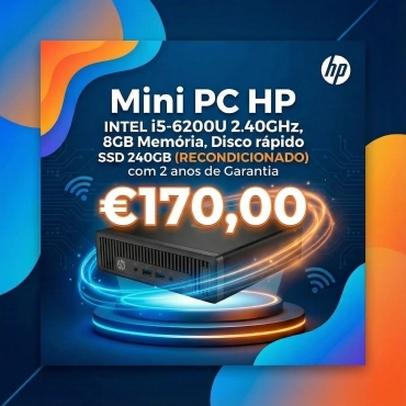Mini PC HP INTEL i5-6200U 2.40GHz, 8GB Memória, Disco SSD 240GB (RECONDICIONADO) com 2 anos de Garantia