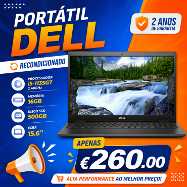 Portátil DELL i5-1135G7 2.40GHz, 16GB memória, disco SSD 500GB, Ecrã 15.6" (RECONDICIONADO) com 2 Anos de Garantia