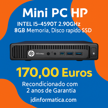 Mini PC HP INTEL i5-4500T 2.90GHz, 8GB Memória, Disco rápido SSD 240GB (Recondicionado com 2 anos de Garantia) 170,00 Euros