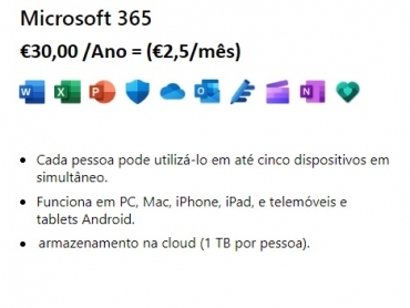 Office 365 Pessoal - 1 Ano até 5 Dispositivos e 1000GB de ONEDRIVE - Renovação anual