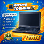Portátil TOSHIBA INTEL i5-M520 2.50GHz, 4GB memória, disco SSD 240GB, Ecrã 14 (RECONDICIONADO) com 2 Anos de Garantia